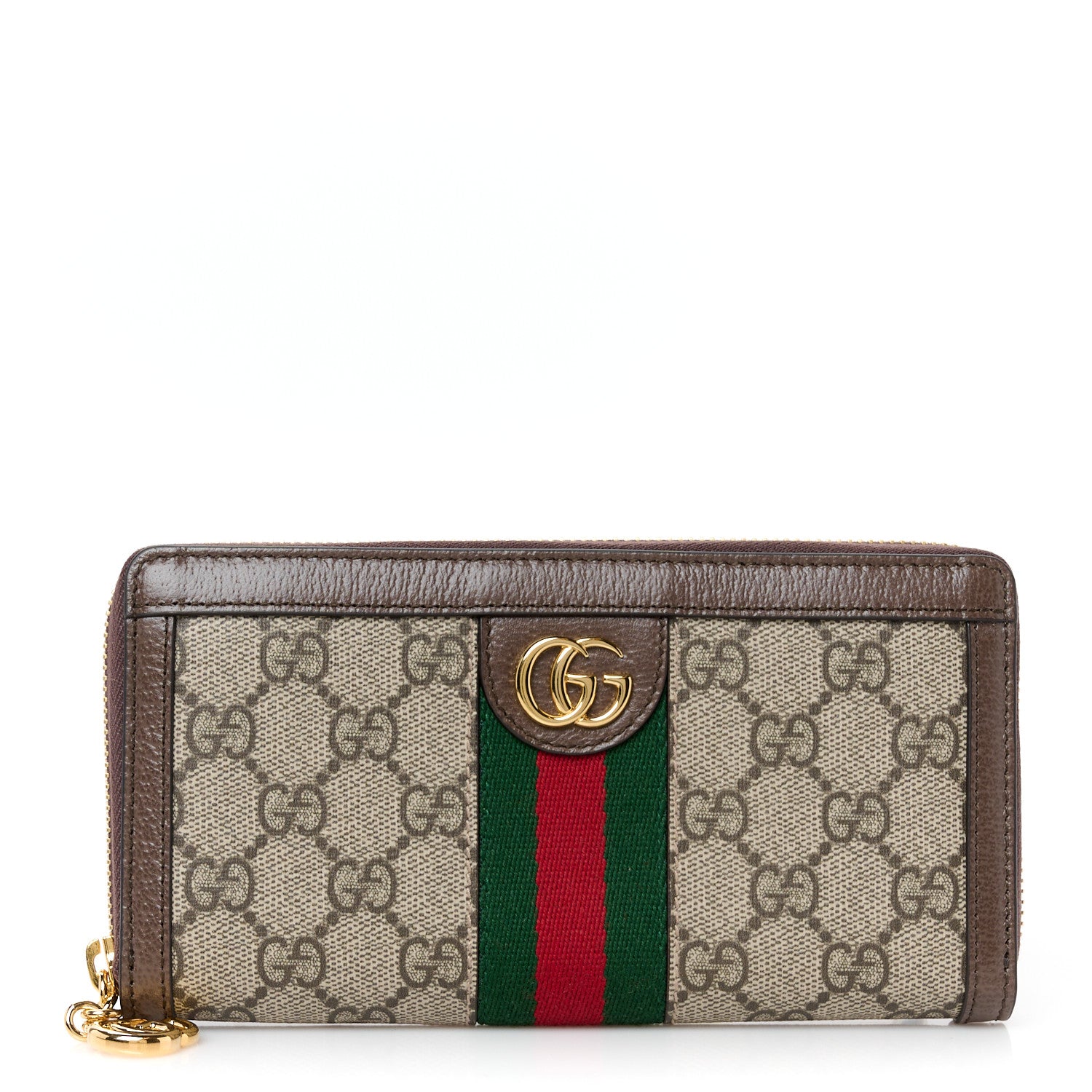 Gucci GG Supreme Monogram Web Ophidia Zip Around Wallet Brown 1 of 9