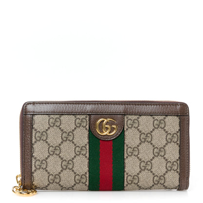 Gucci GG Supreme Monogram Web Ophidia Zip Around Wallet Brown 1 of 9