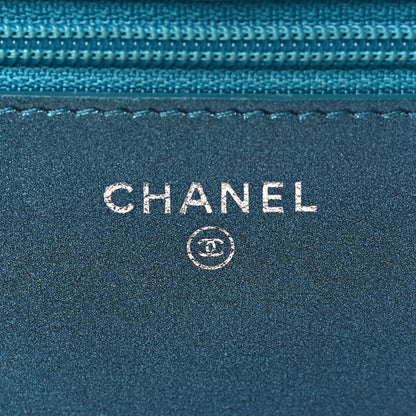 Chanel Metallic Lambskin Wallet On Chain WOC Turquoise 5 of 10