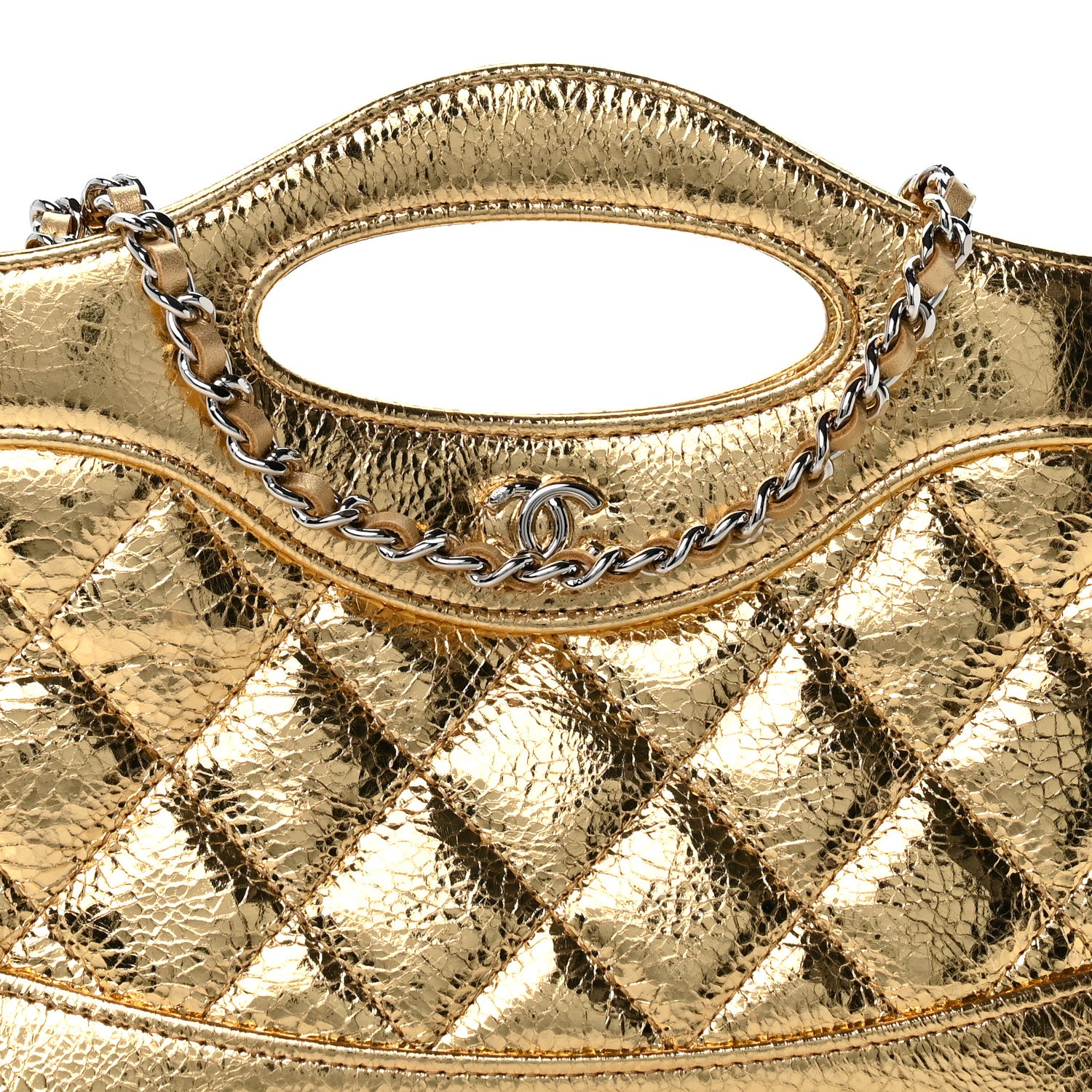 Chanel Metallic Crumpled Calfskin Quilted Nano 31 Shopping Bag Gold 8 of 11