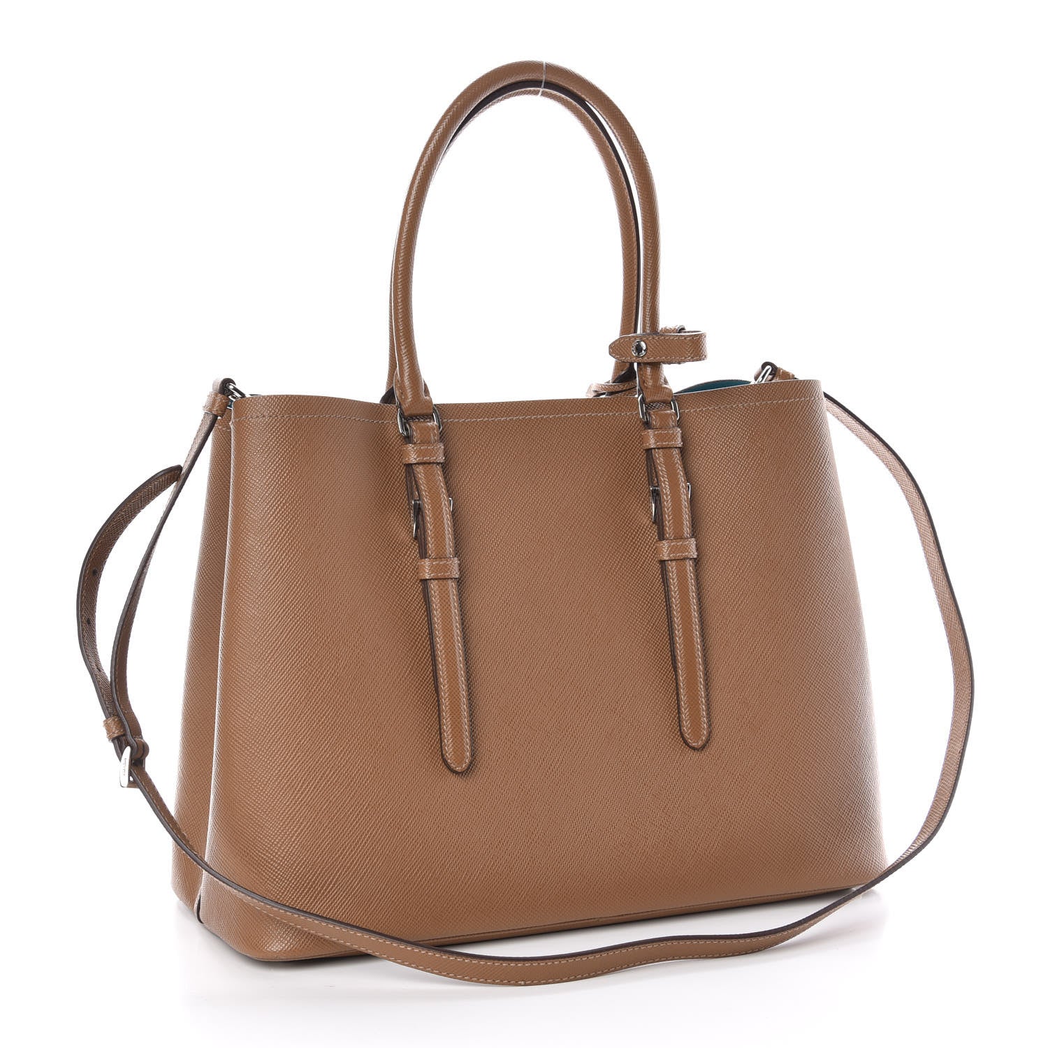 Prada Saffiano Cuir Medium Double Handle Tote Cannella Turchese 3 of 10