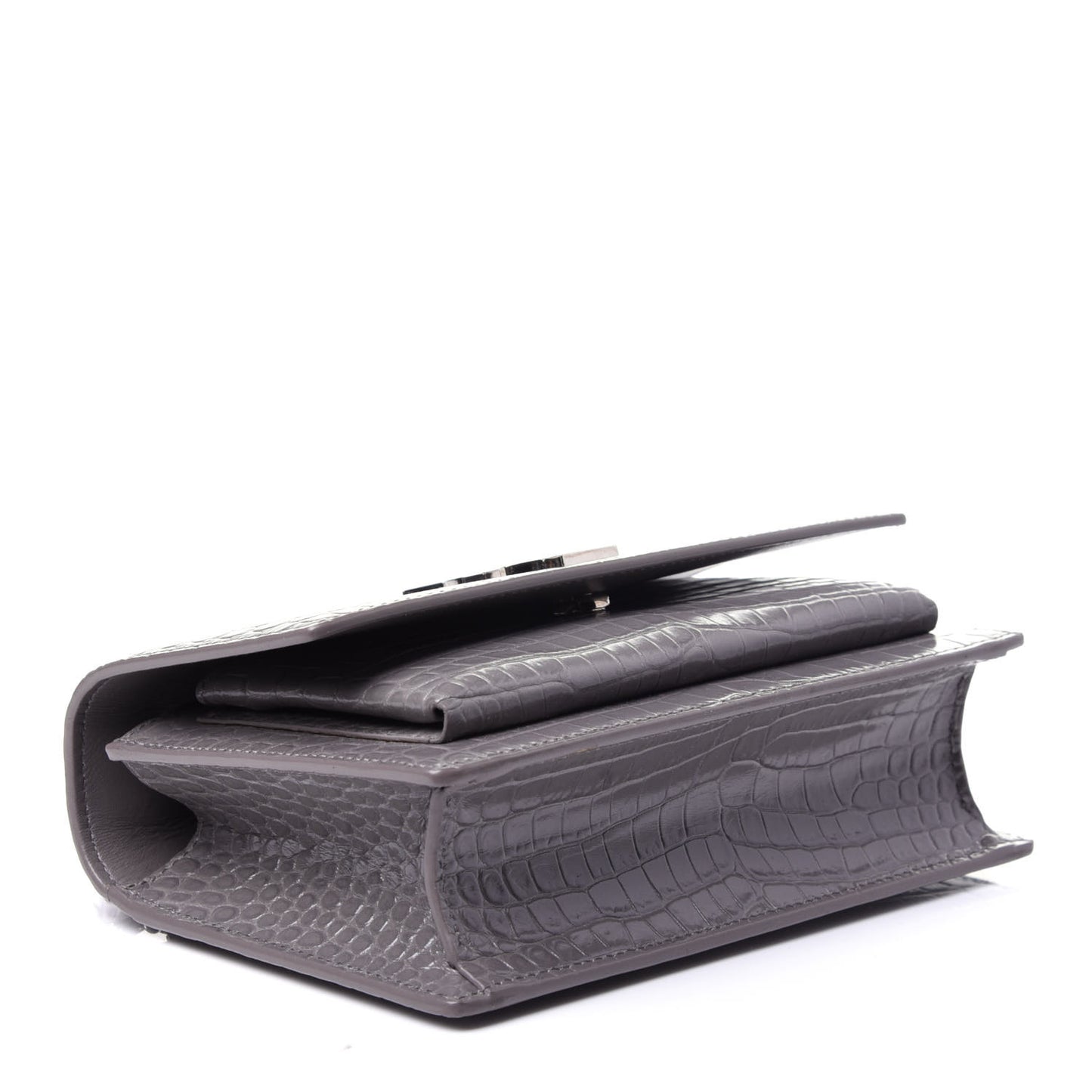 Calfskin Crocodile Embossed Monogram Sunset Chain Wallet Fog