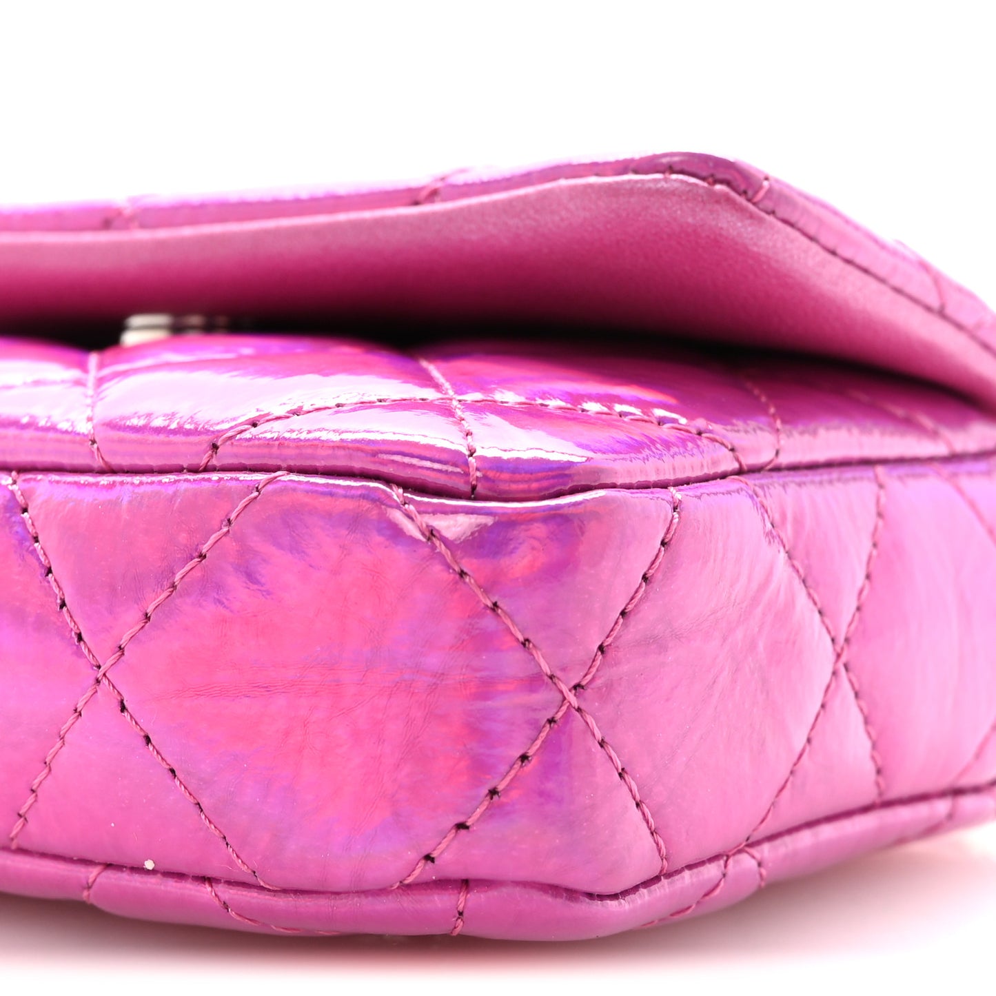 Patent Lambskin Quilted CC Hook Card Holder Pink