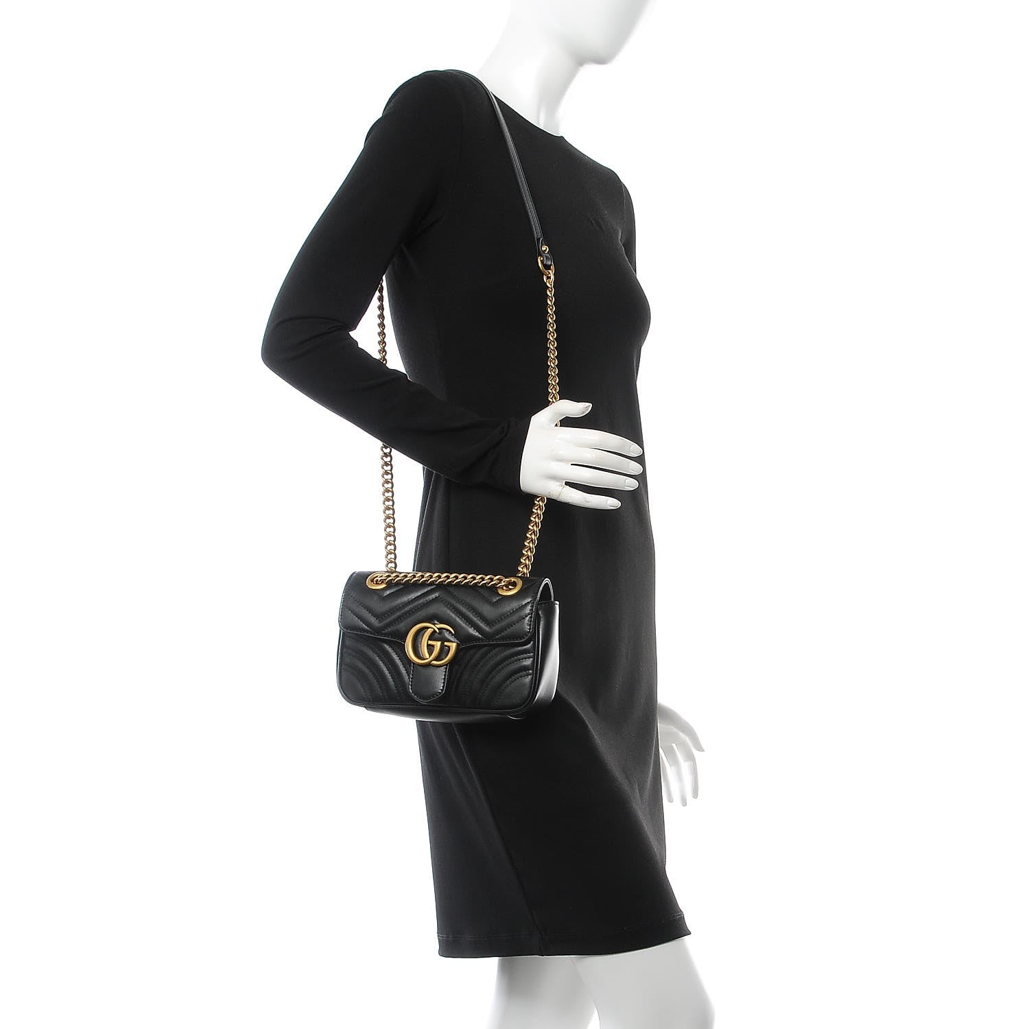 Gucci Calfskin Matelasse Mini GG Marmont Shoulder Bag Black 2 of 7