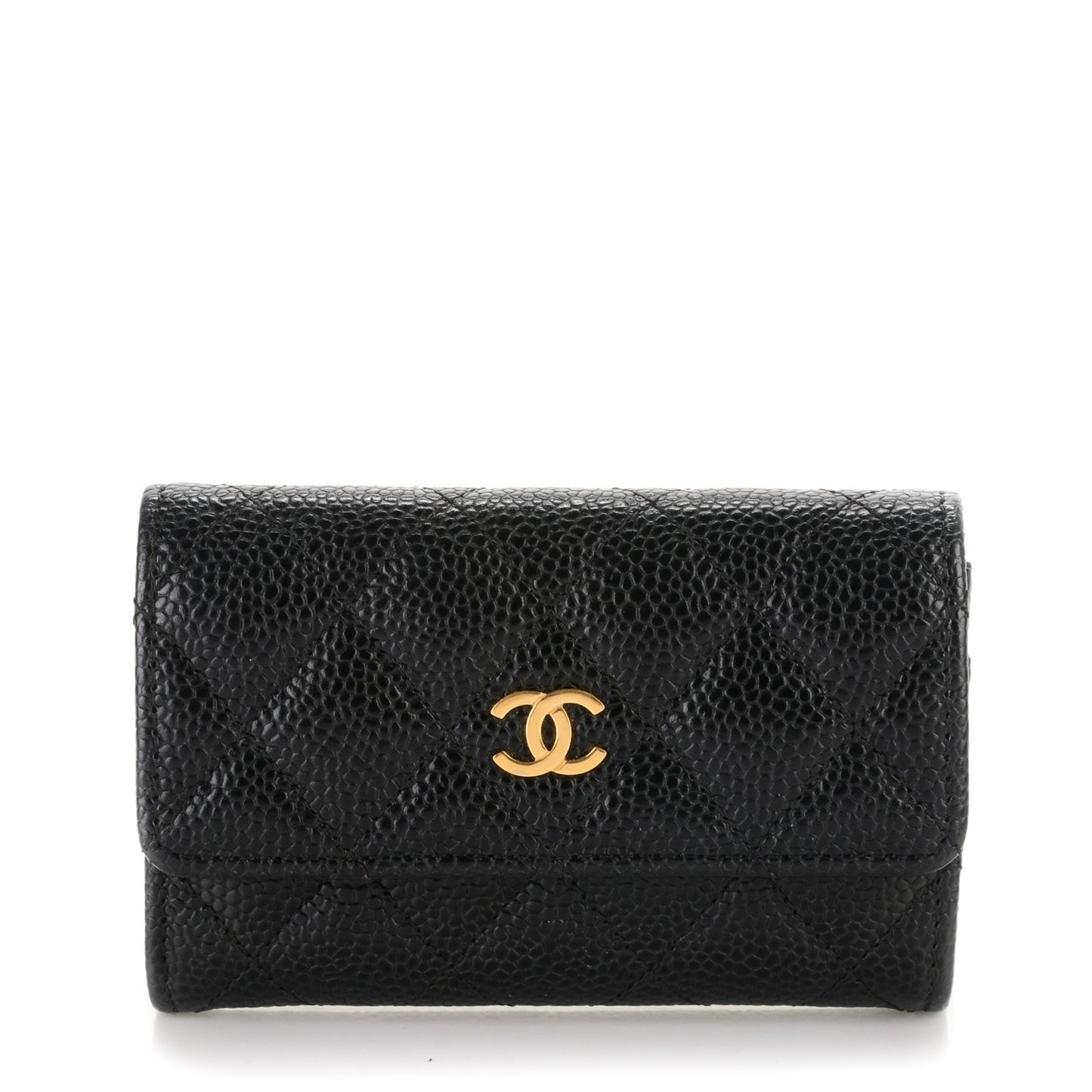 Caviar Quilted Flap Card Holder Black