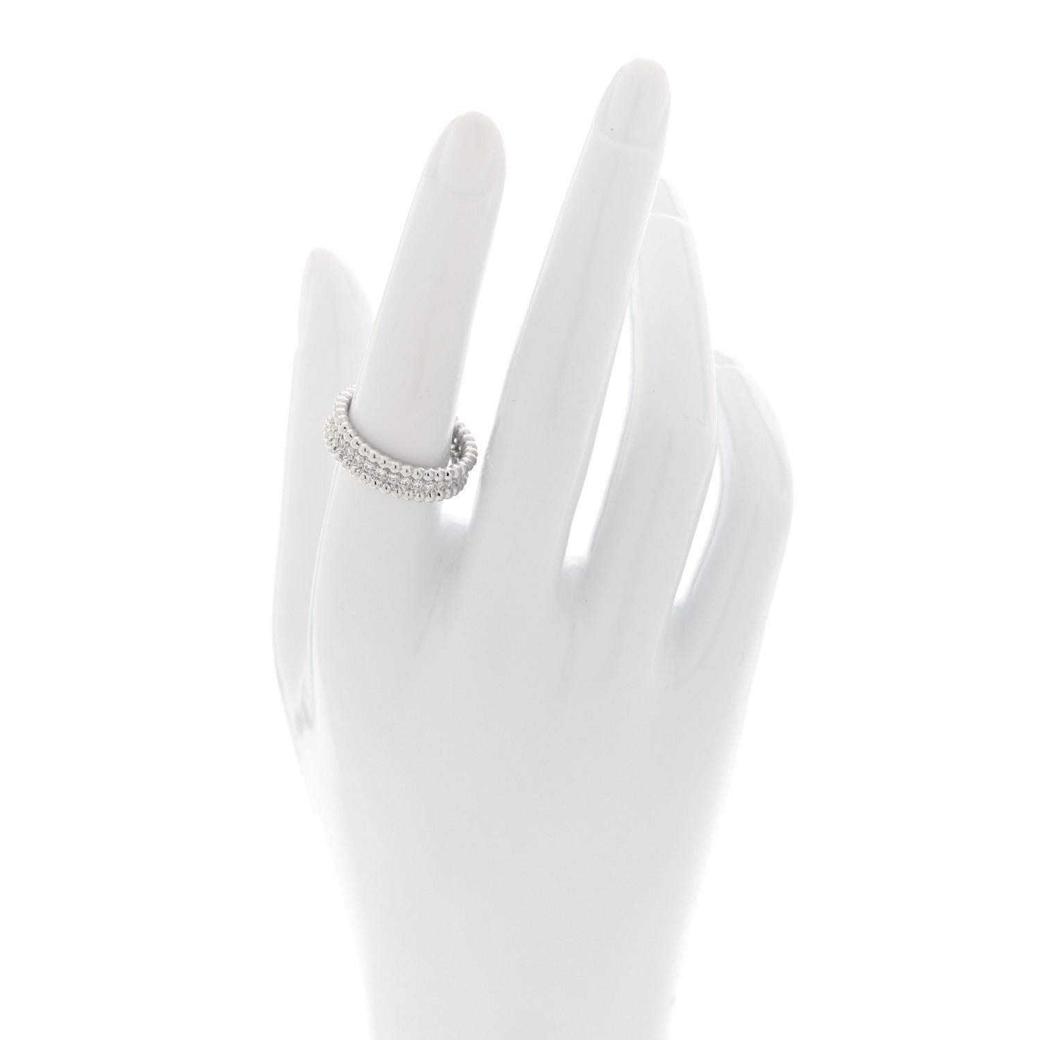 Van Cleef & Arpels 18K White Gold Diamond Perlee 1 Row Ring 55 7.25 2 of 4