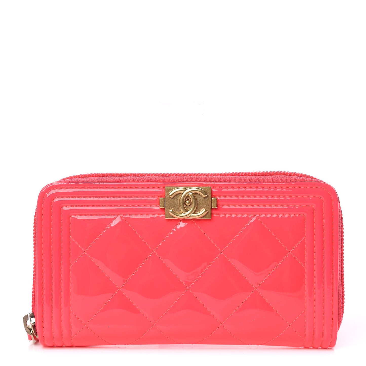 Patent Quilted Small Boy Zip Around Wallet Pink