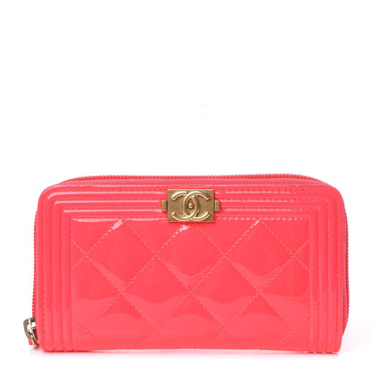 Chanel Patent Quilted Small Boy Zip Around Wallet Pink 1 of 9