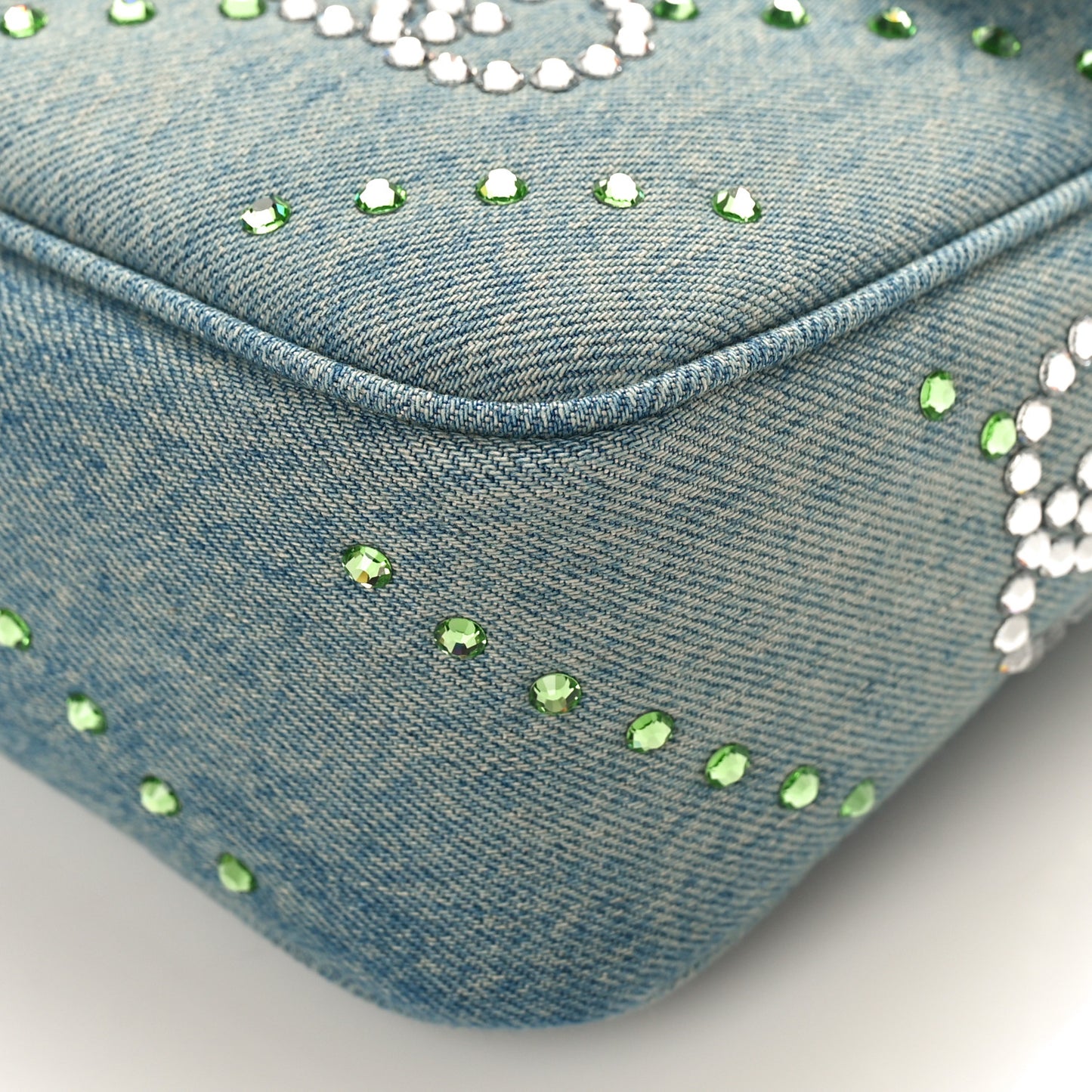 Denim Crystal Applique Small GG Marmont Shoulder Bag Blue