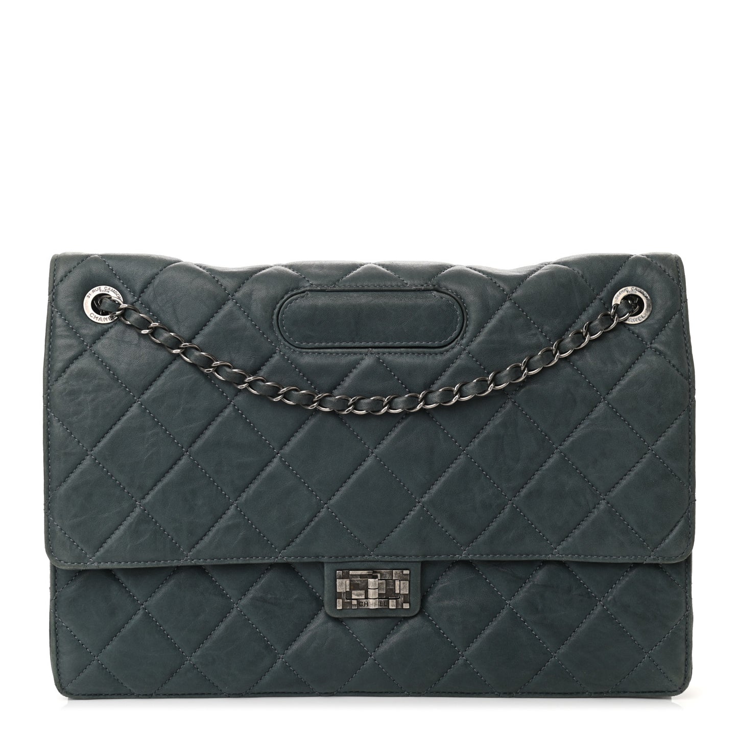 Washed Lambskin Quilted Maxi Take Away Flap Turquoise