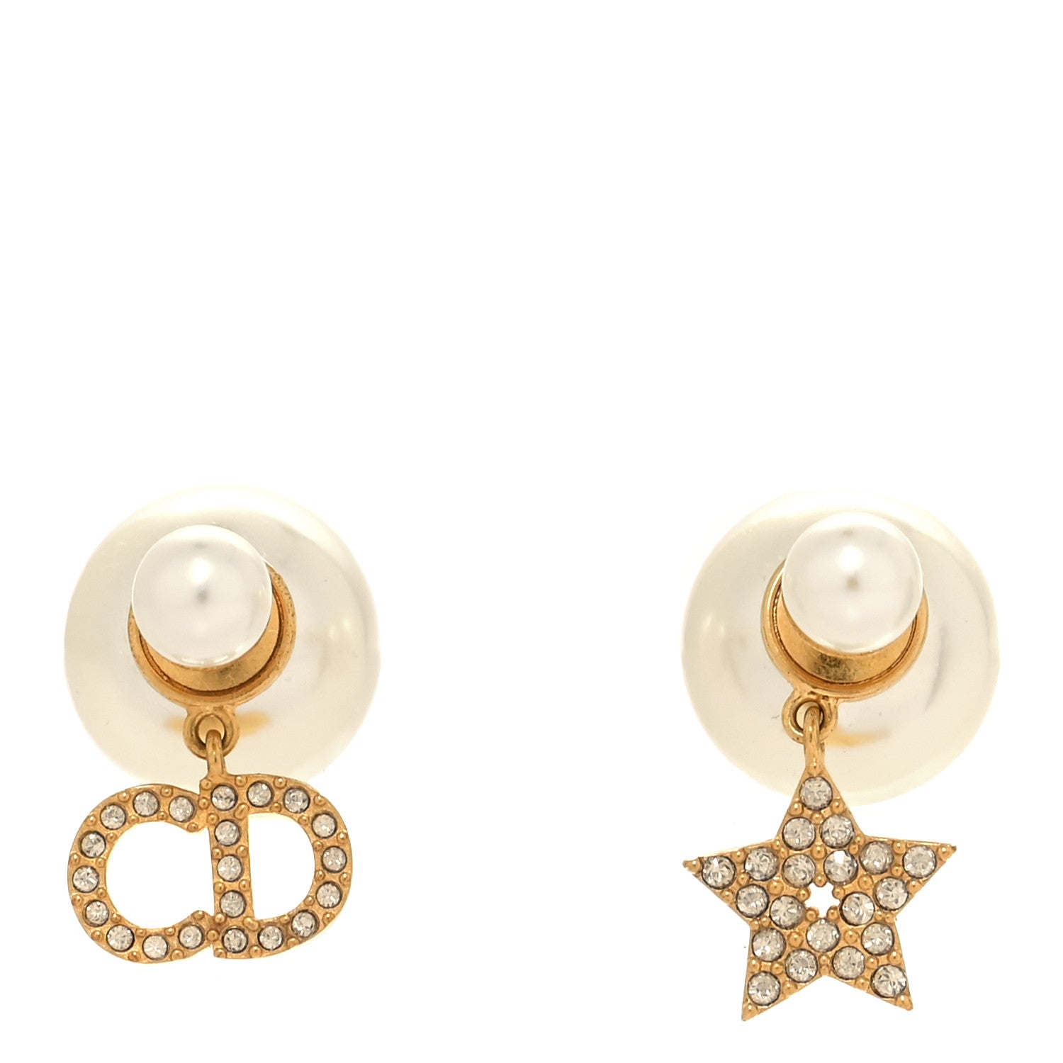 Christian Dior Pearl Crystal Mise En Dior Logo Tribal Earrings Gold 1 of 5