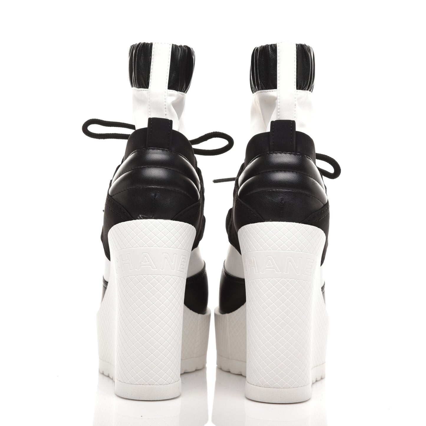 Calfksin Quilted Lace Up Boots 36.5 White Black