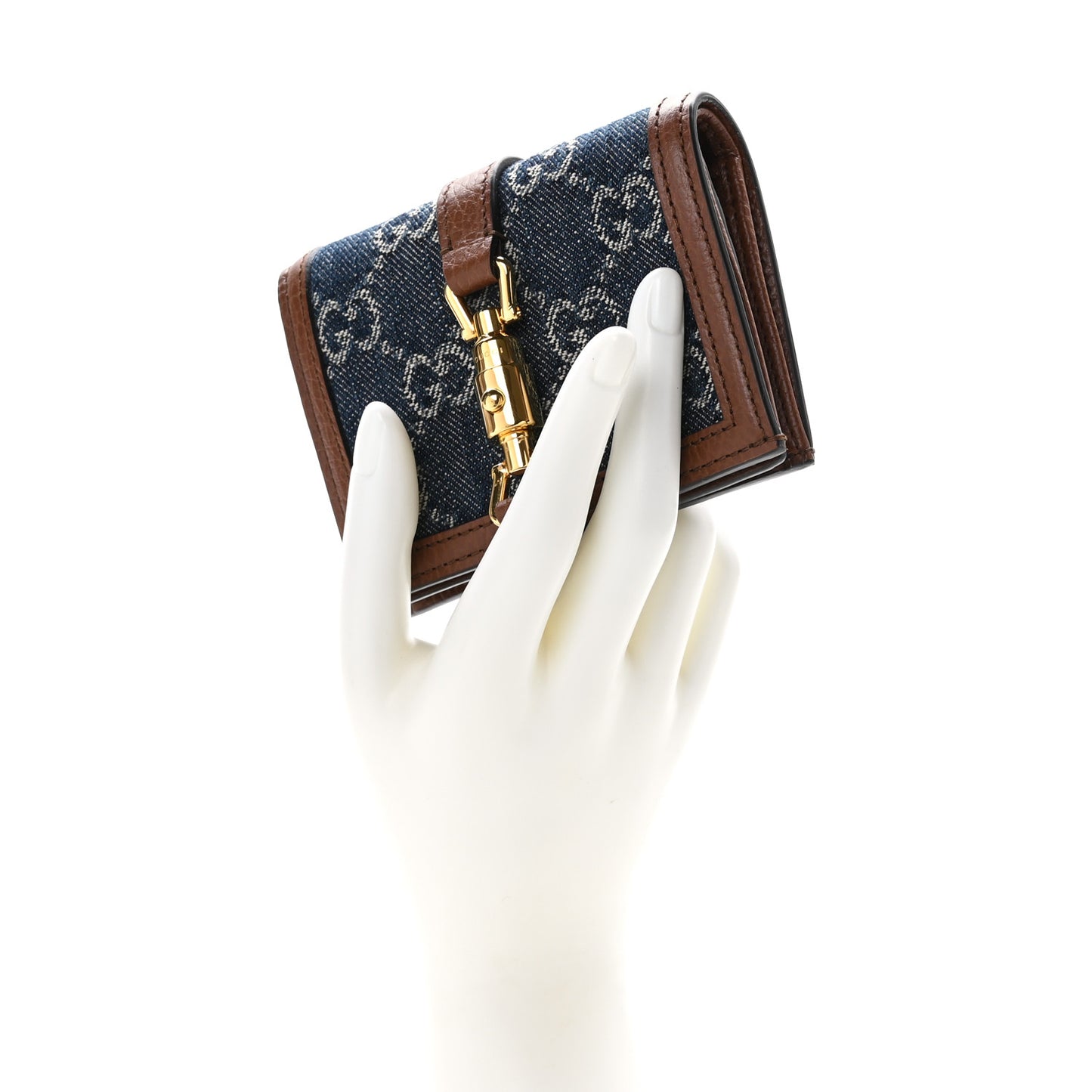New Denim GG Monogram Jackie 1961 Card Case Blue Tea Cuir