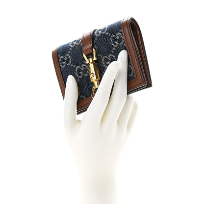 Gucci New Denim GG Monogram Jackie 1961 Card Case Blue Tea Cuir 2 of 11