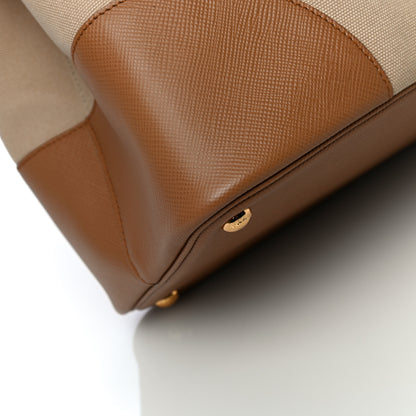 Prada Canapa Saffiano Large Double Bag Corda Caramel 11 of 13