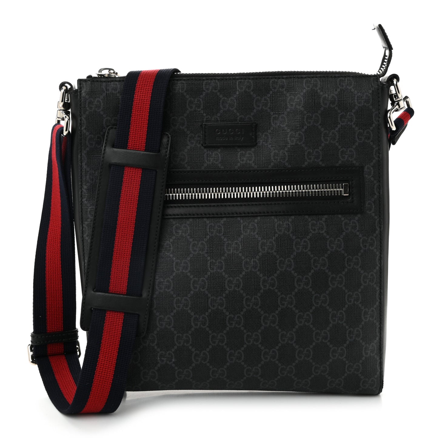 GG Supreme Monogram Web Small Flat Messenger Bag Black Grey