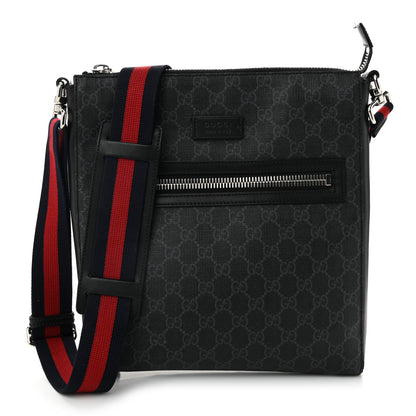 Gucci GG Supreme Monogram Web Small Flat Messenger Bag Black Grey 1 of 11