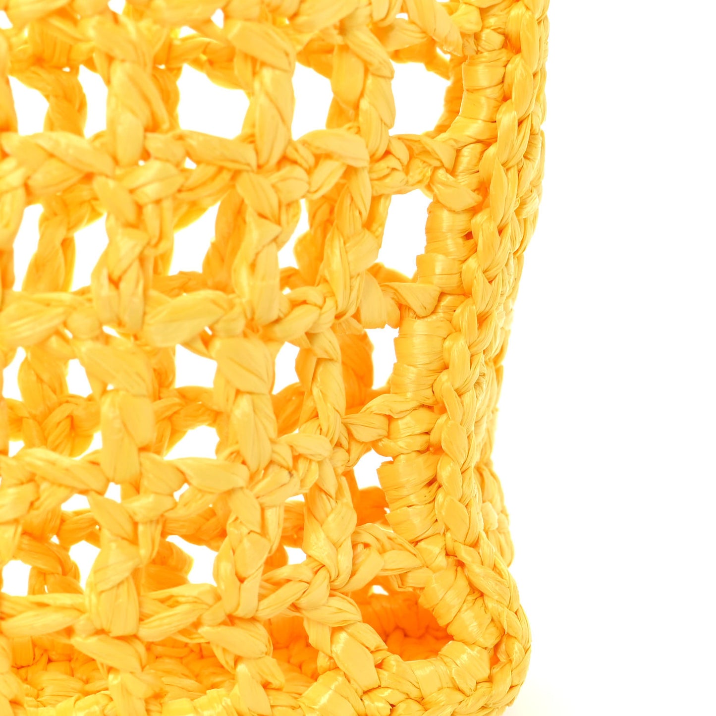 Yarn Raffia Effect Crochet Logo Embroidered Tote Bag Giallo