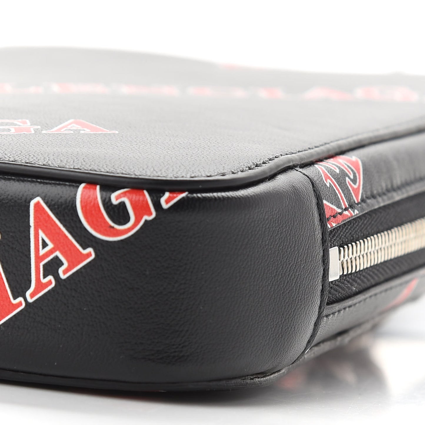 Calfskin Logo Print Cash Phone Holder Bag Black Red