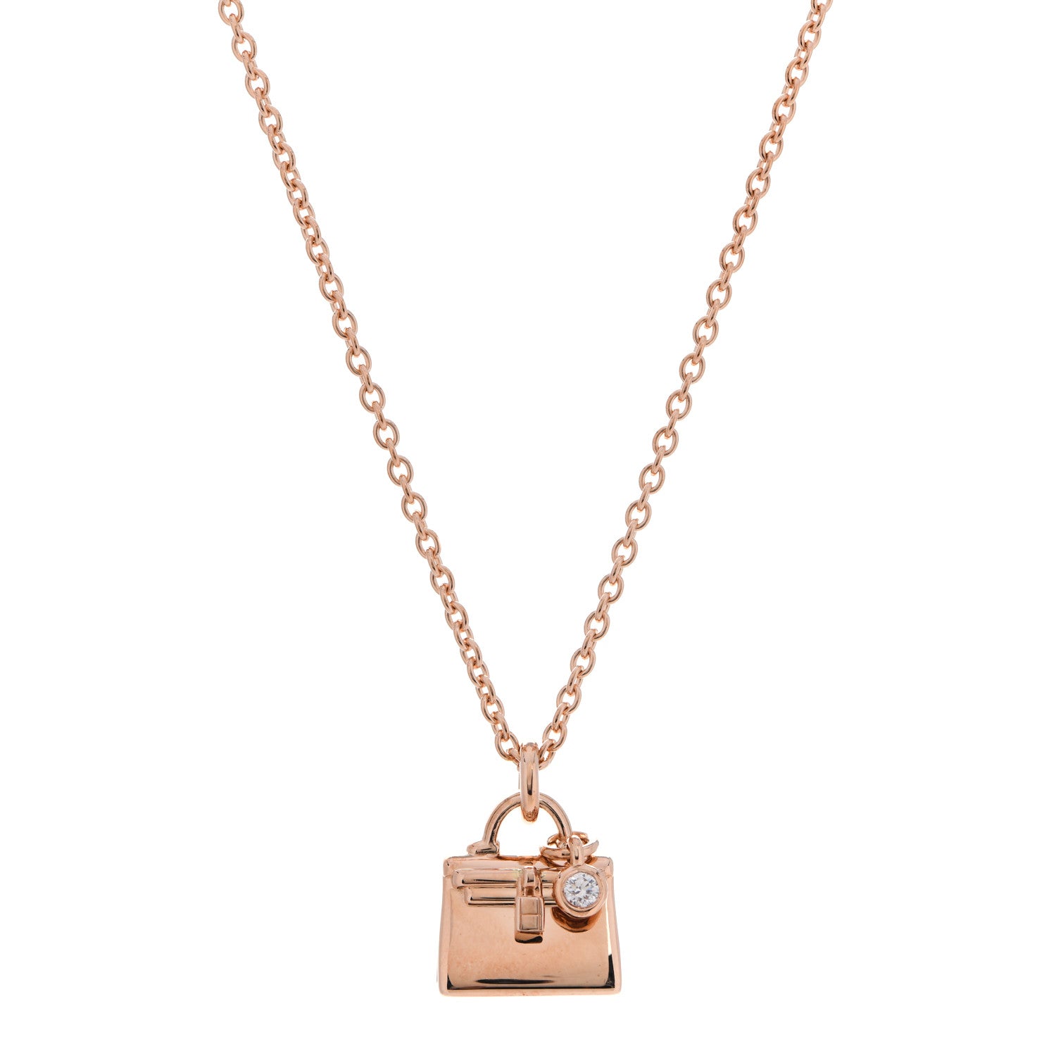 Hermes 18K Rose Gold Diamond Kelly Pendant Necklace 1 of 5