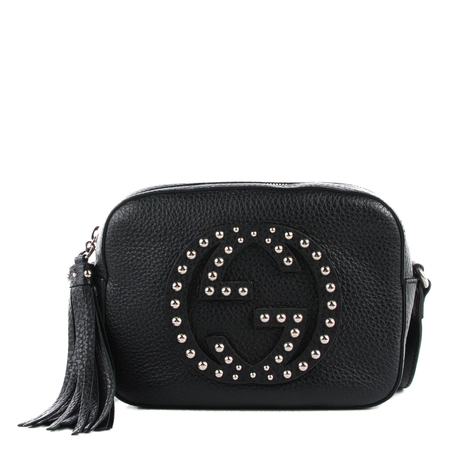 Pebbled Calfskin Studded Small Soho Disco Bag Black