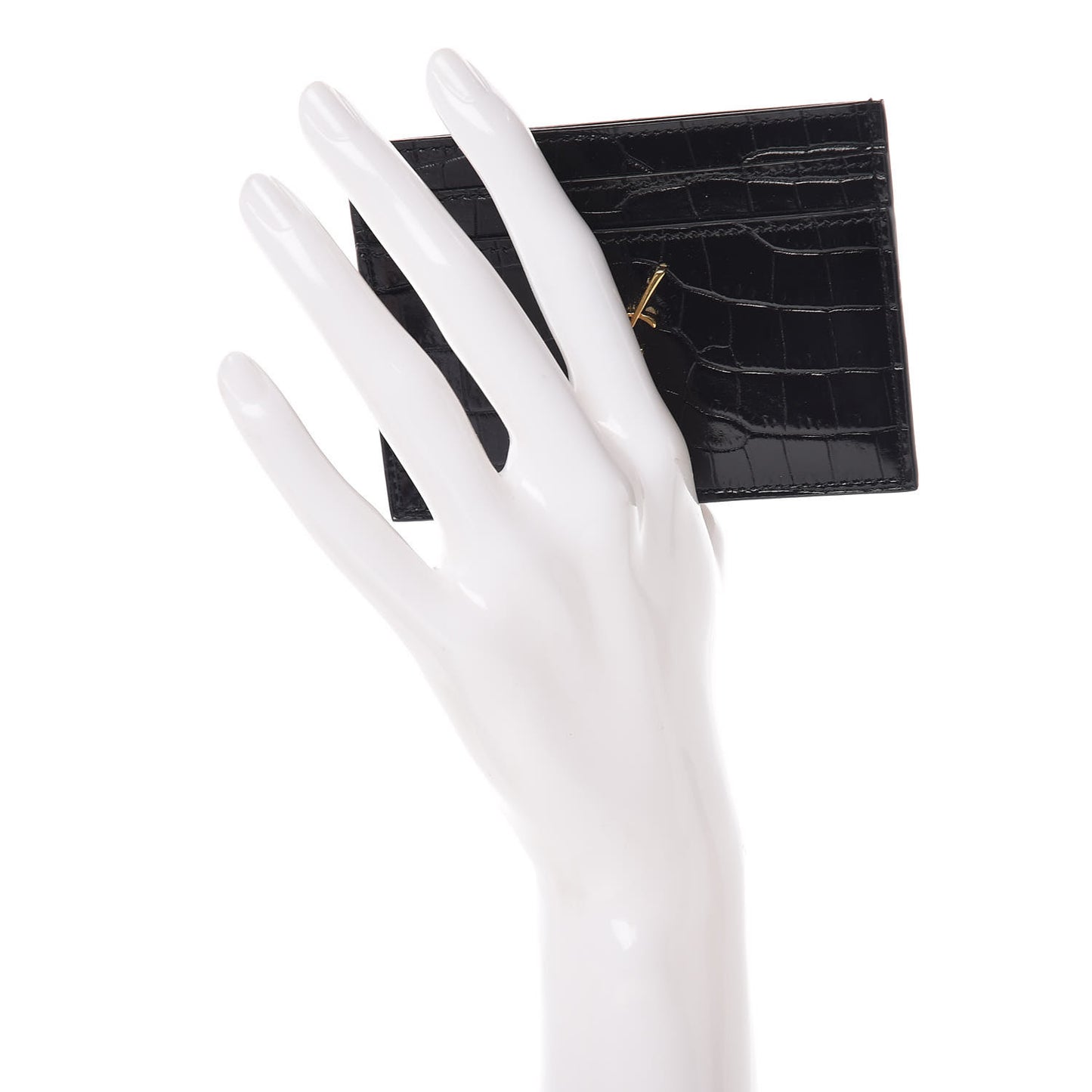 Calfskin Crocodile Embossed Monogram Credit Card Case Black