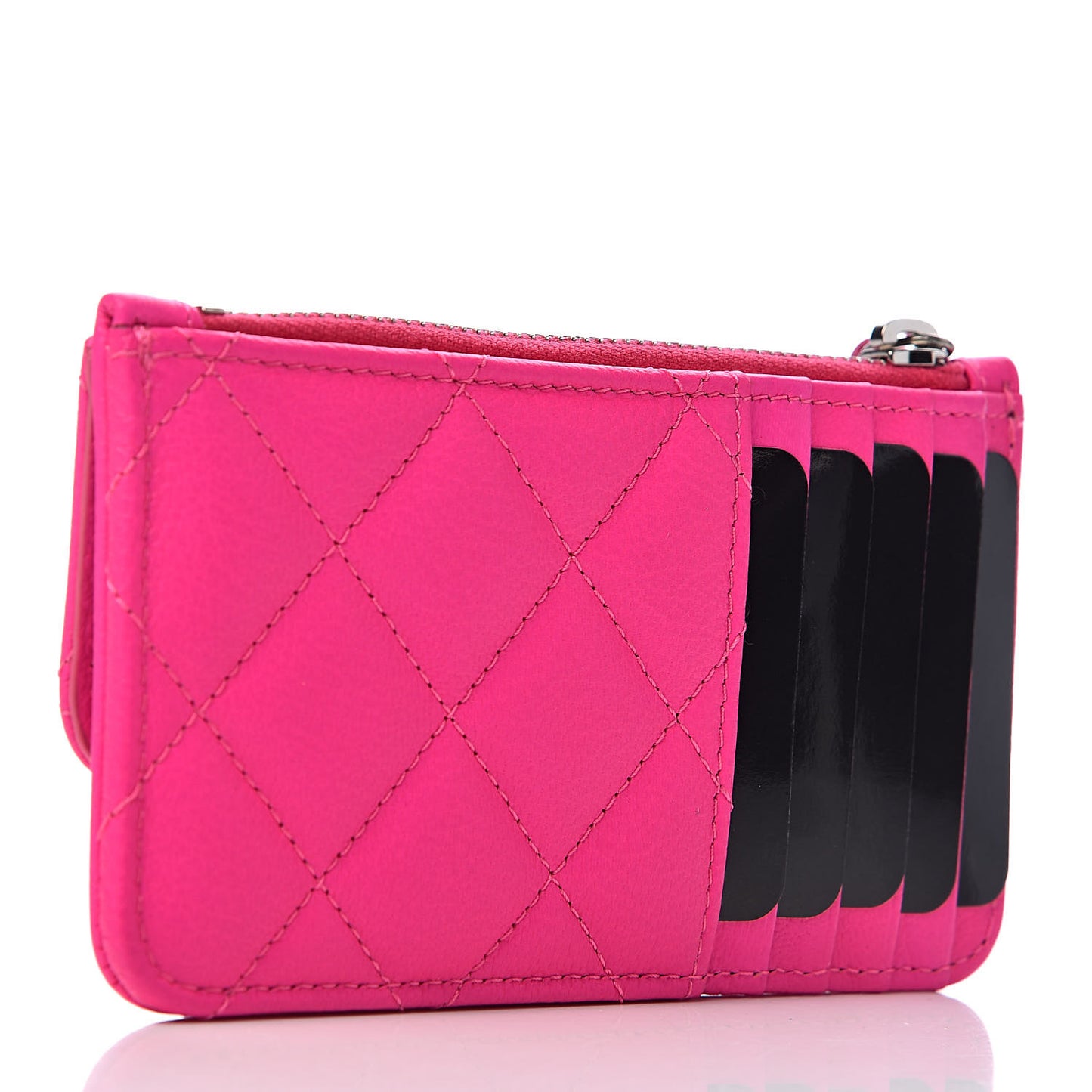 Goatskin Quilted Reissue Flap Zip Card Holder Pink