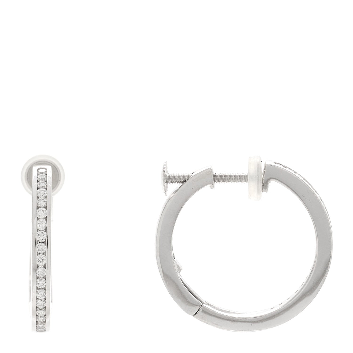 Parker & West by FASHIONPHILE 18K White Gold Diamond .40ctw Channel Set Hoop Earrings 1 of 5