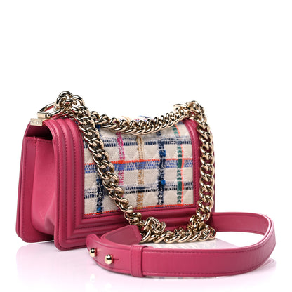 Chanel Lambskin Tweed Quilted Small Boy Flap Dark Pink 3 of 18