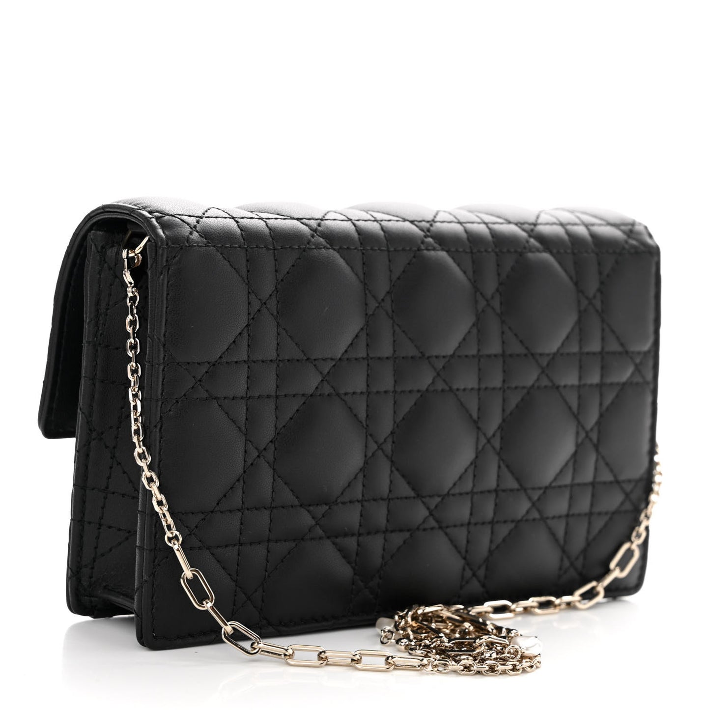 Lambskin Cannage Lady Dior Chain Pouch Black