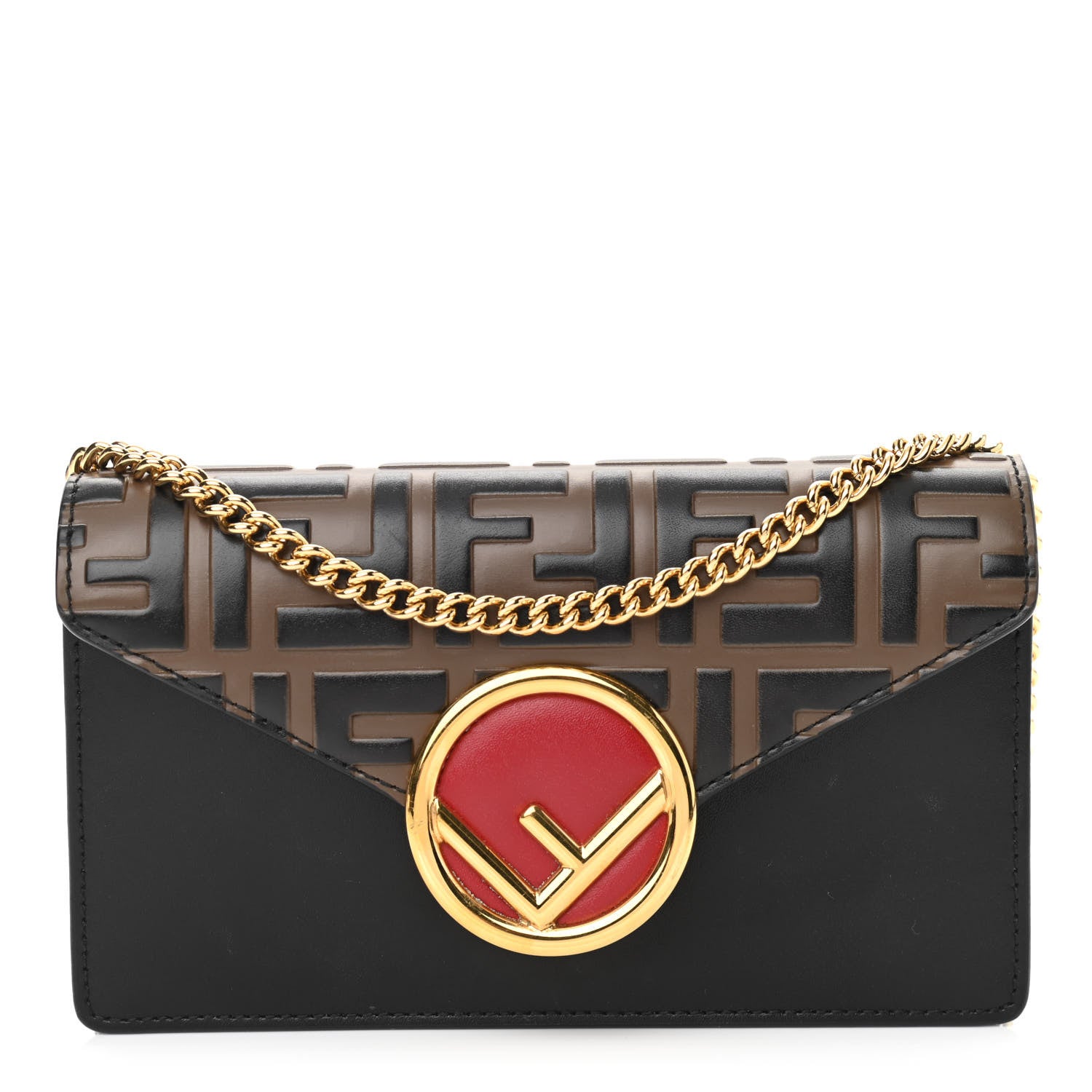 Fendi Vitello Liberty F is Fendi Bi-Color FF 1974 Embossed Envelope Belt Bag Maya Black 1 of 9