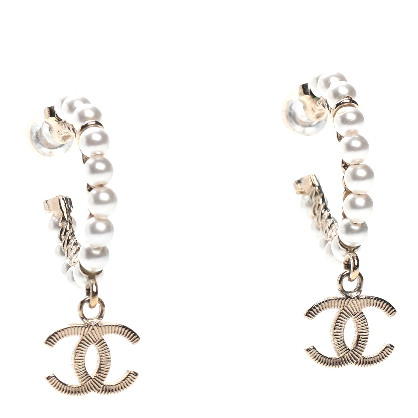 Pearl Charms CC Hoop Earrings Gold