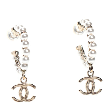 Chanel Pearl Charms CC Hoop Earrings Gold 1 of 4