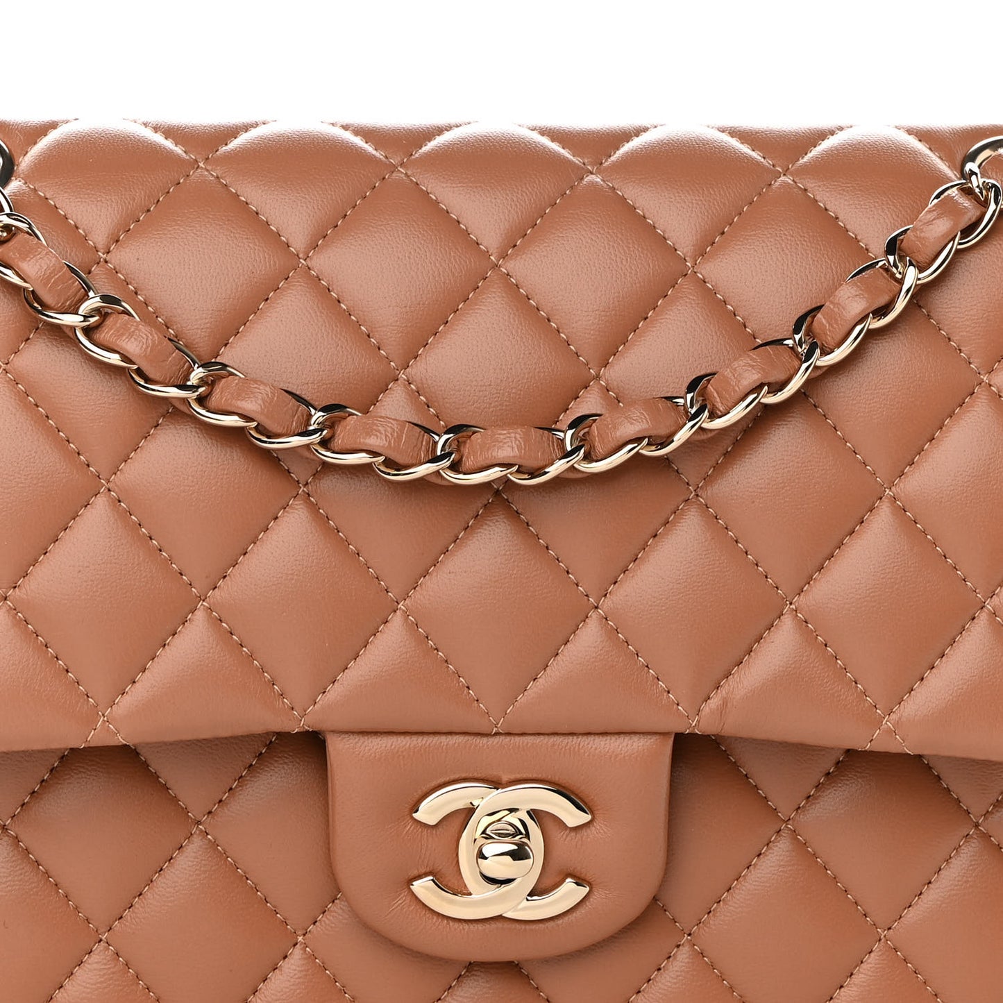 Lambskin Quilted Medium Double Flap Brown