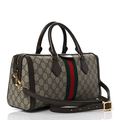 Gucci GG Supreme Monogram Textured Dollar Calfskin Web Medium Ophidia Boston Beige Ebony New Acero 3 of 10