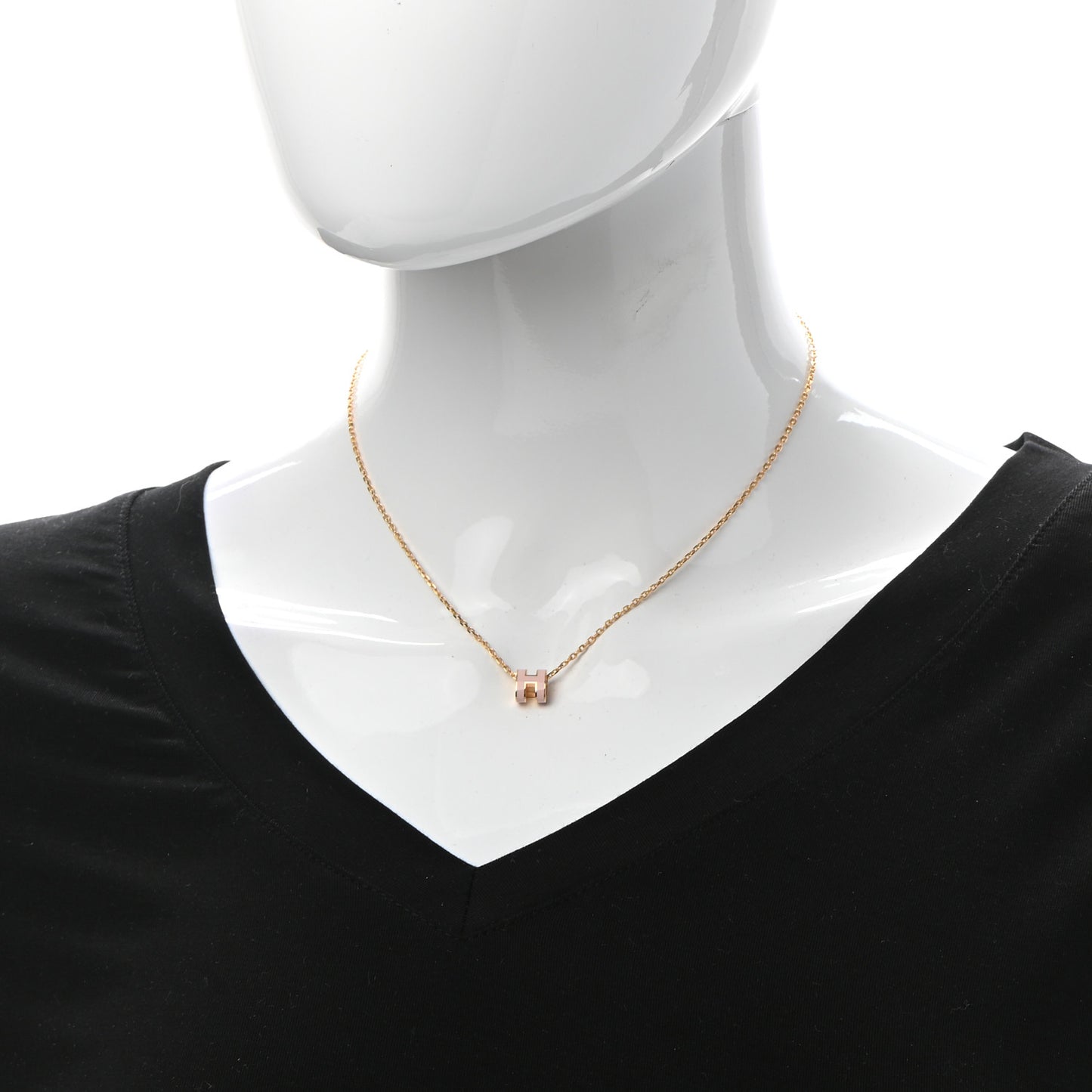 Lacquered Gold Mini Pop H Pendant Necklace Rose Dragee