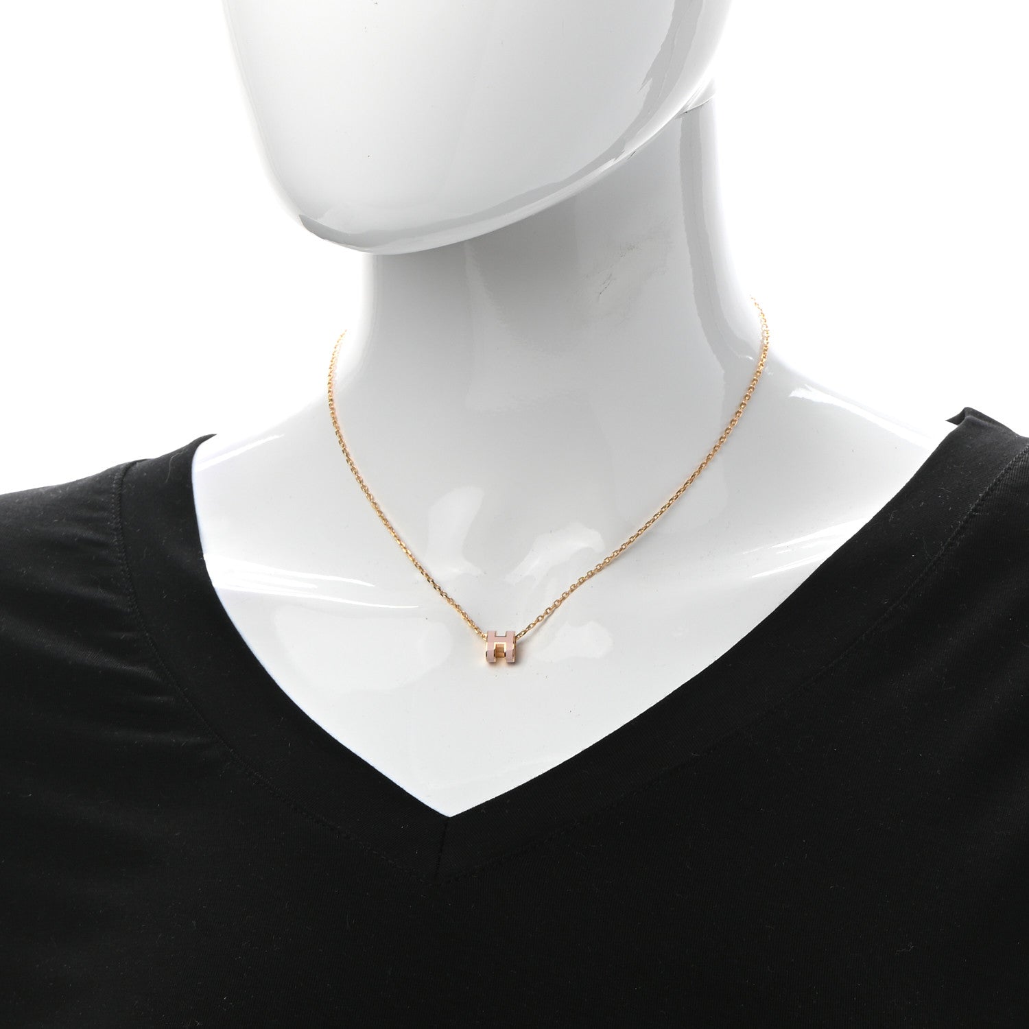 Hermes Lacquered Gold Mini Pop H Pendant Necklace Rose Dragee 2 of 7