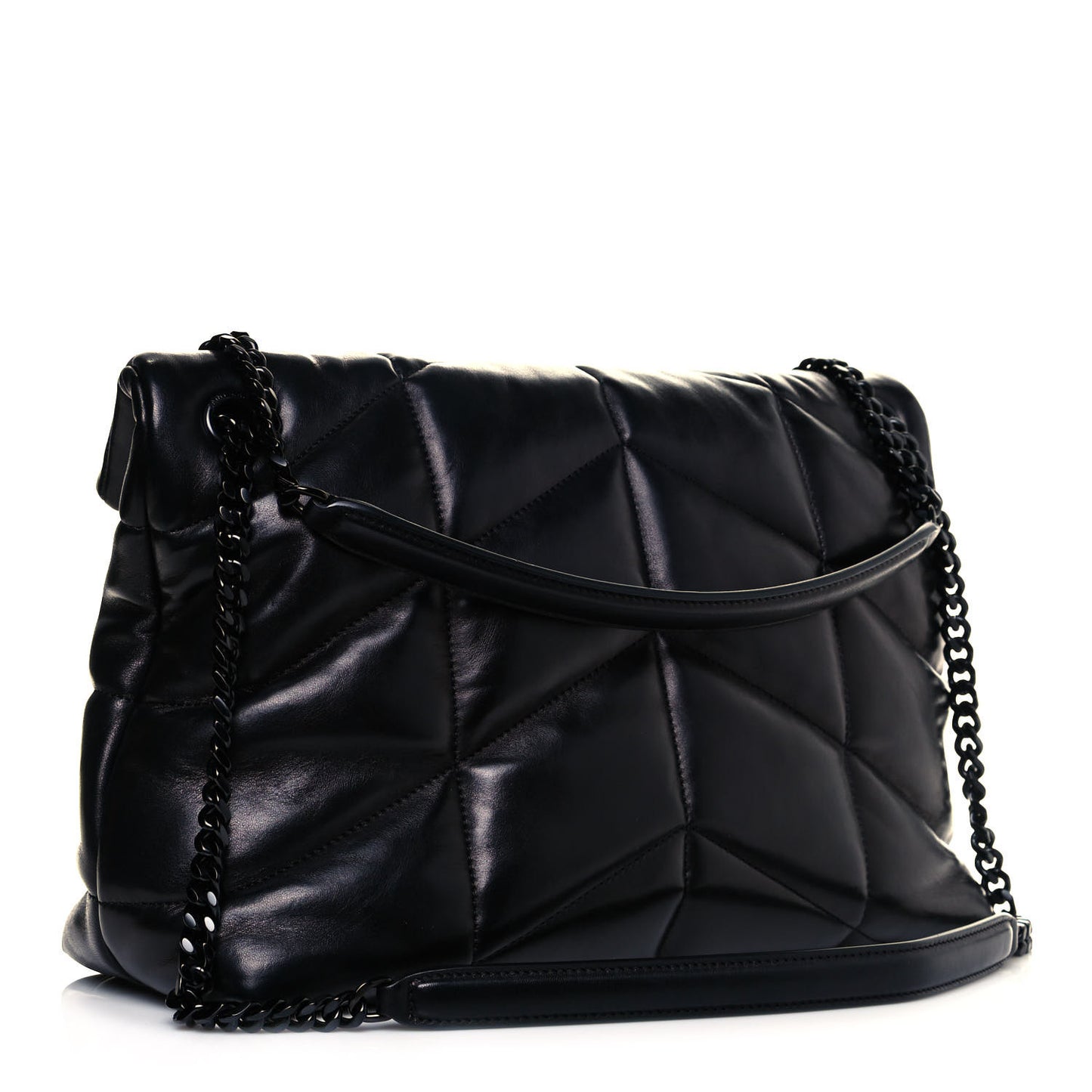 Lambskin Quilted Medium Loulou Puffer Monogram Chain Satchel Black