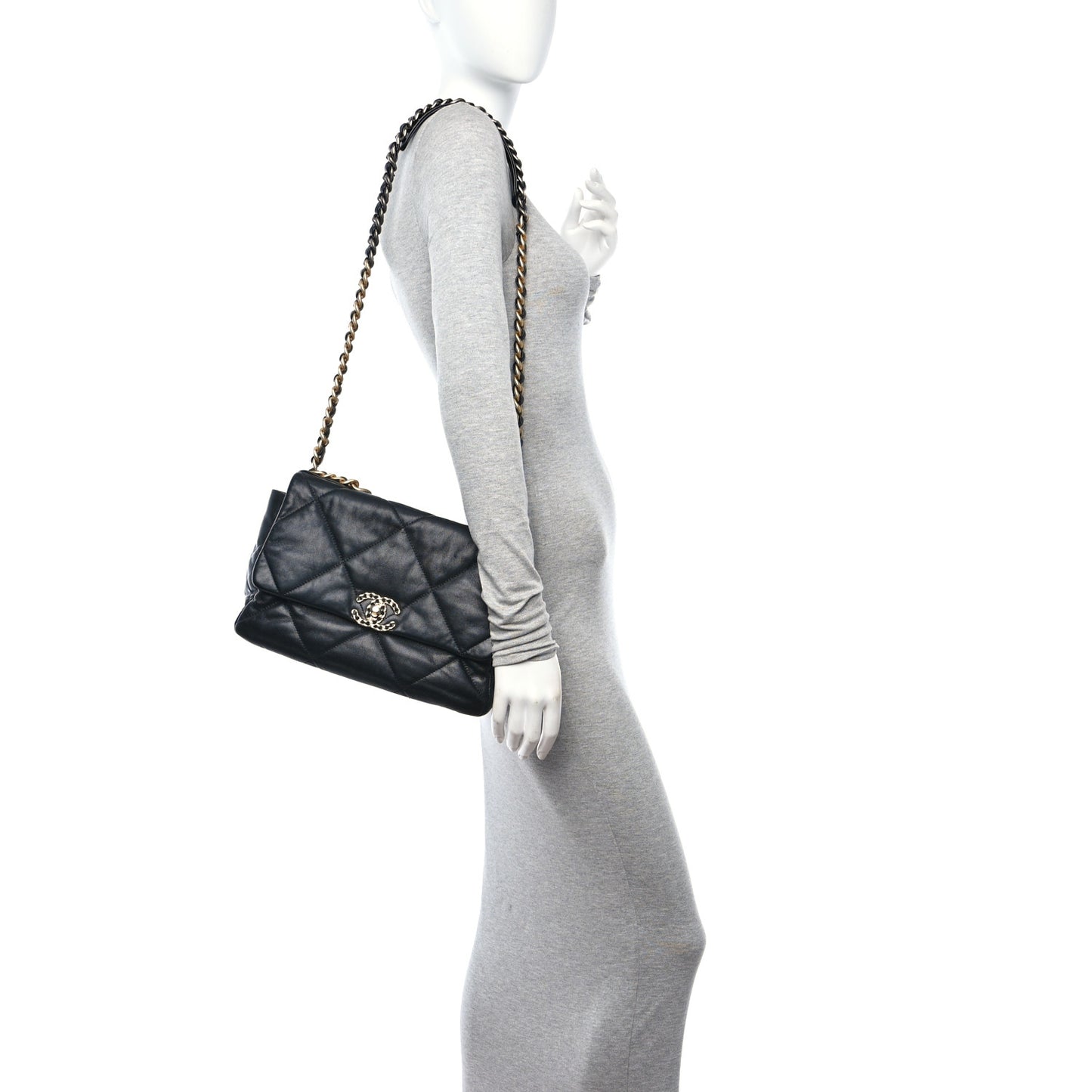 Lambskin Quilted Large Chanel 19 Flap Black