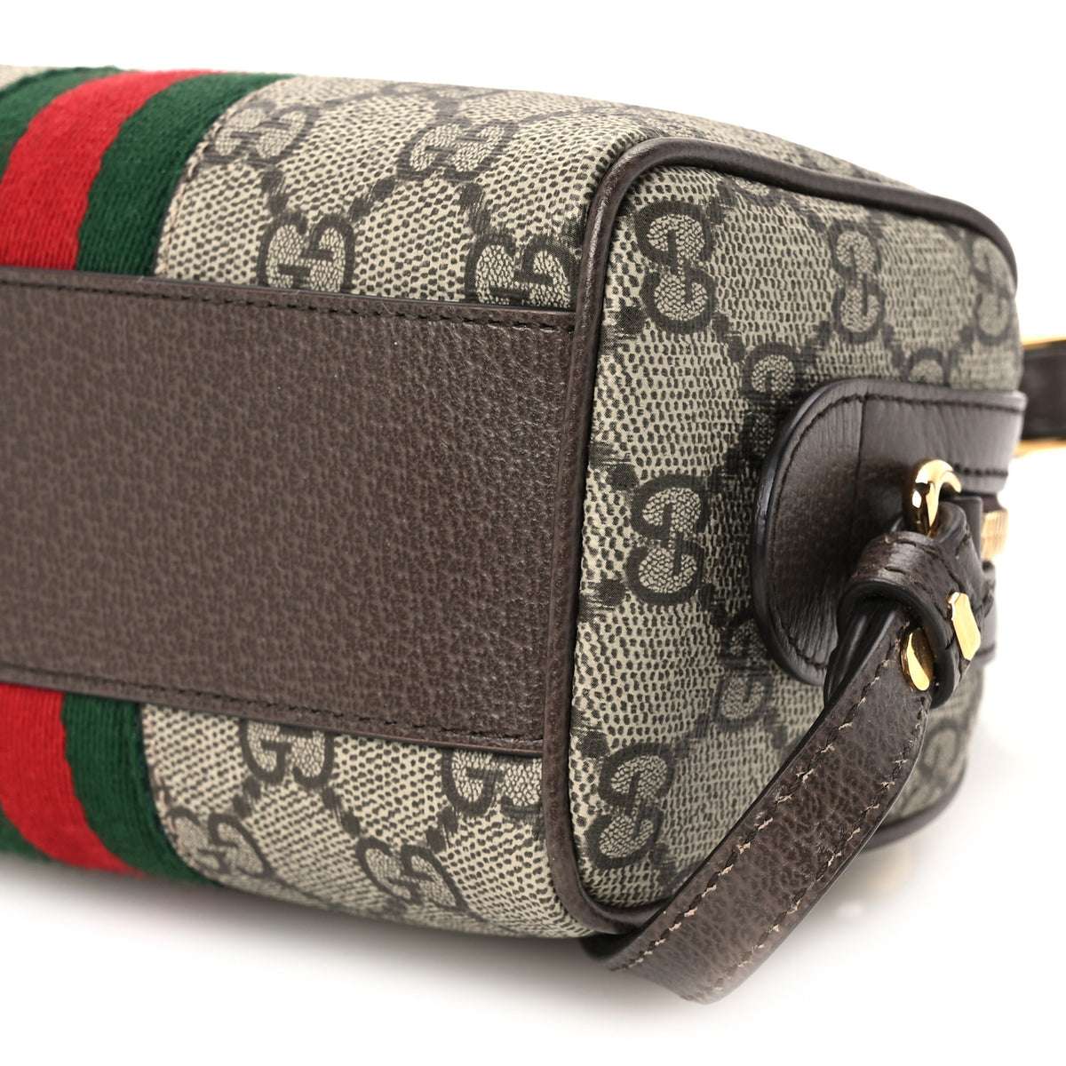 Gucci GG Supreme Monogram Textured Dollar Calfskin Web Super Mini Ophidia Top Handle Bowler Bag Beige Ebony New Acero 10 of 10