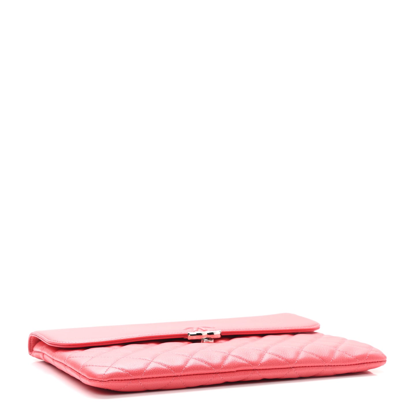 Grained Calfskin Quilted CC Box Pouch Red