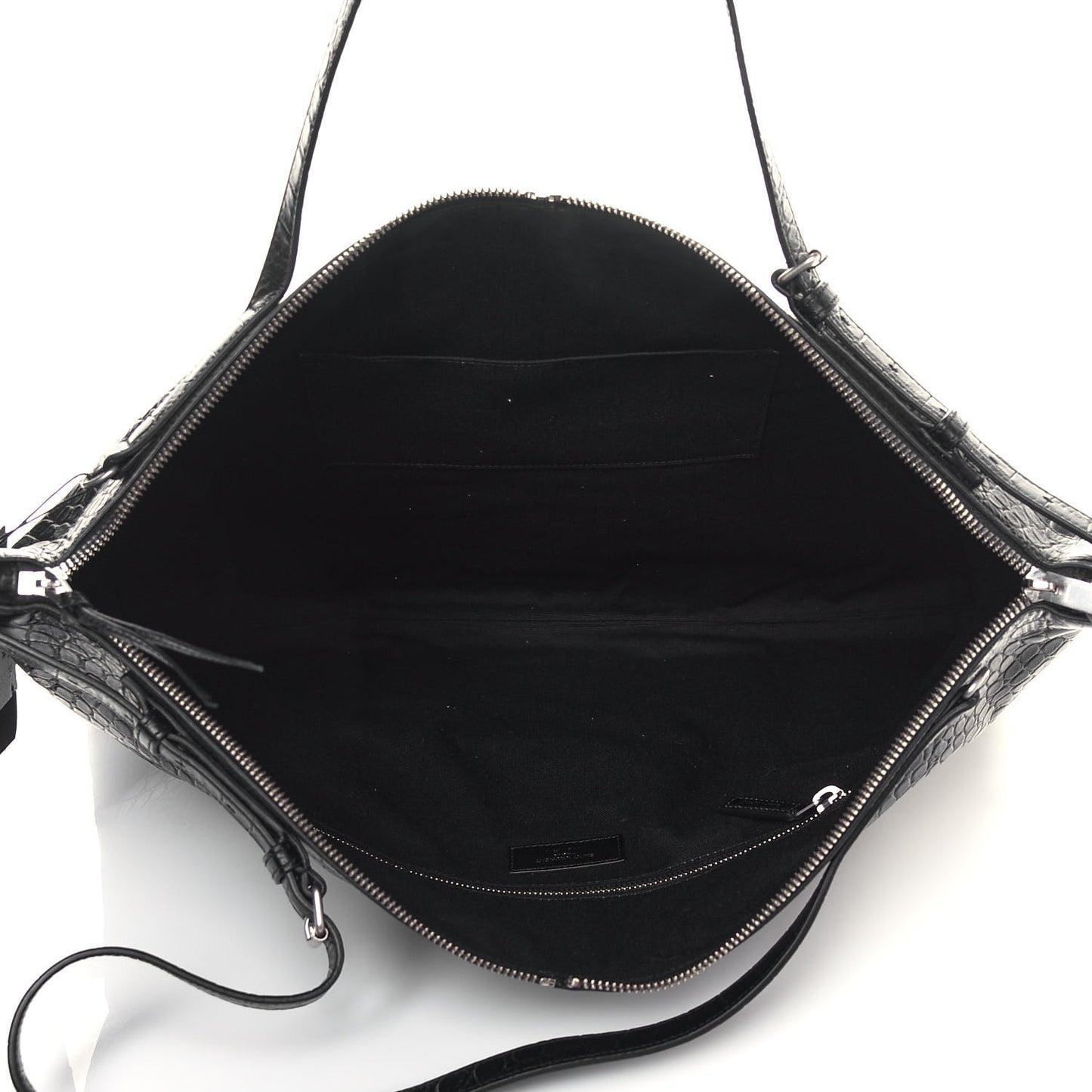 Calfskin Crocodile Embossed Large Convertible ID Bag Black