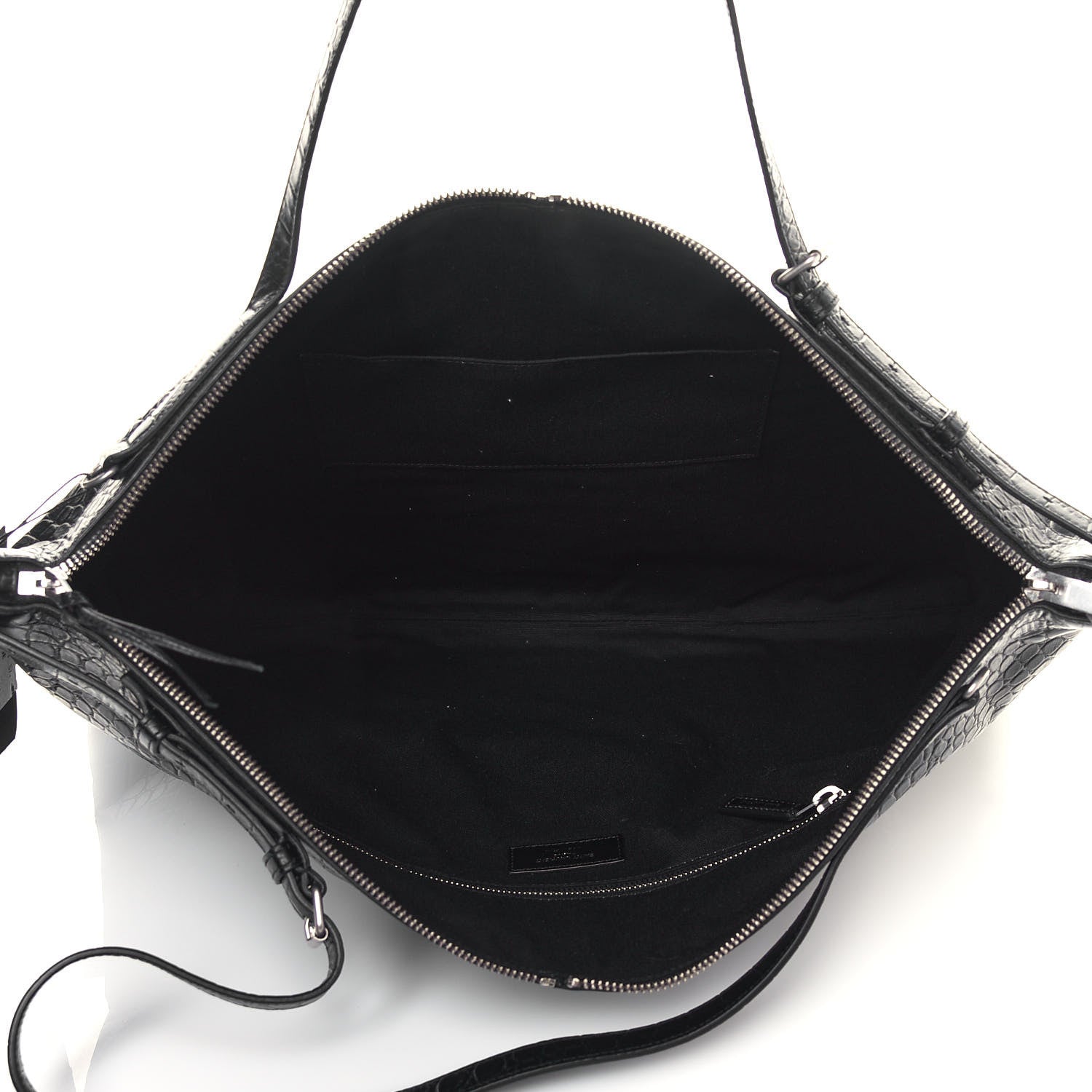 Saint Laurent Calfskin Crocodile Embossed Large Convertible ID Bag Black 5 of 10