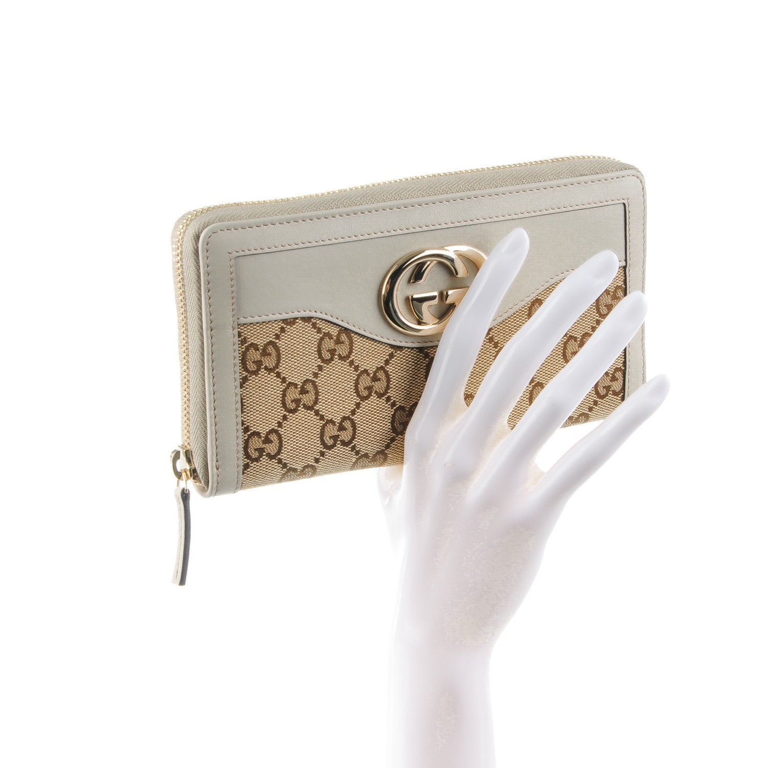 Gucci Monogram Margaux Calfskin Sukey Zip Around Wallet Beige Ebony Mystic White 2 of 7