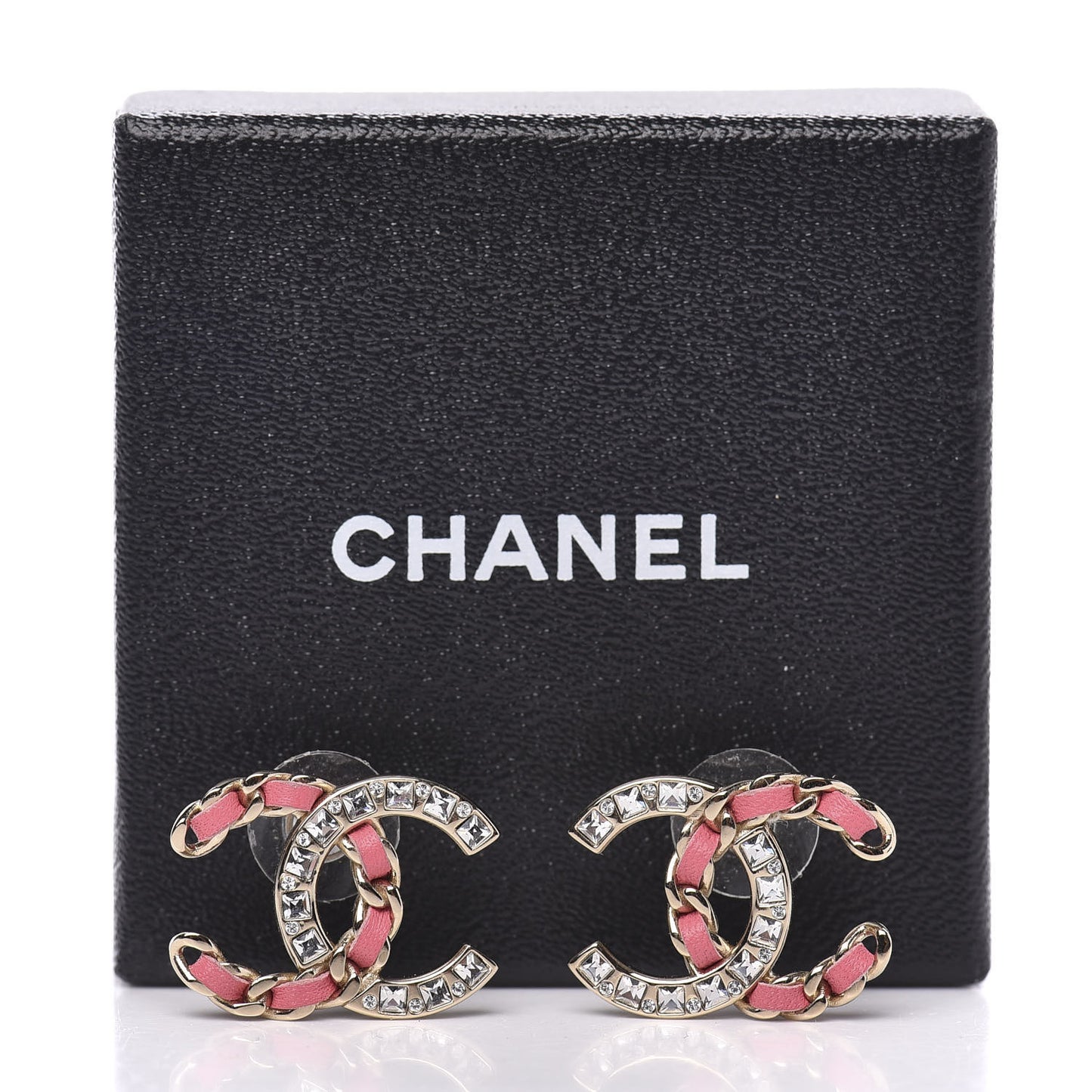 Crystal Baguette Lambskin Large CC Earrings Gold Pink