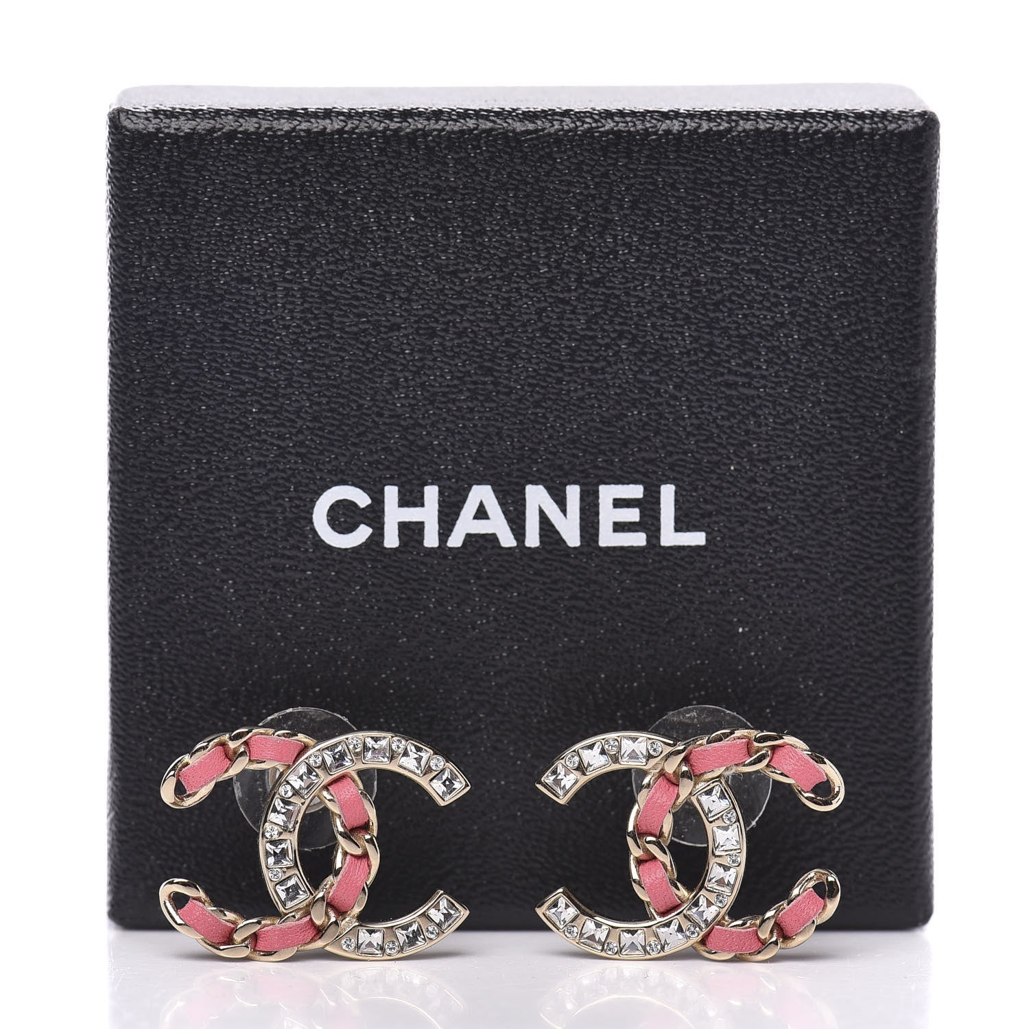 Chanel Crystal Baguette Lambskin Large CC Earrings Gold Pink 5 of 5