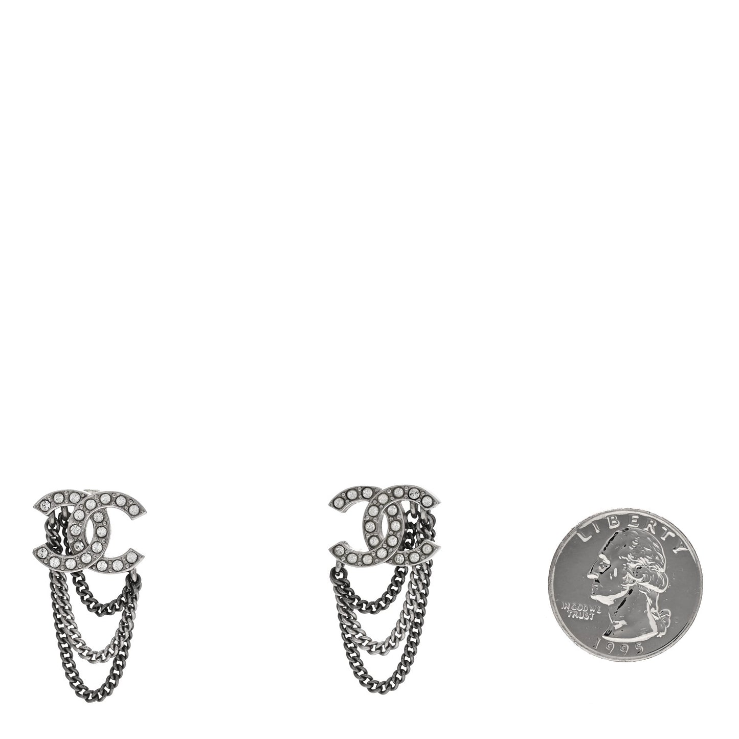 Crystal Chain CC Earrings Silver
