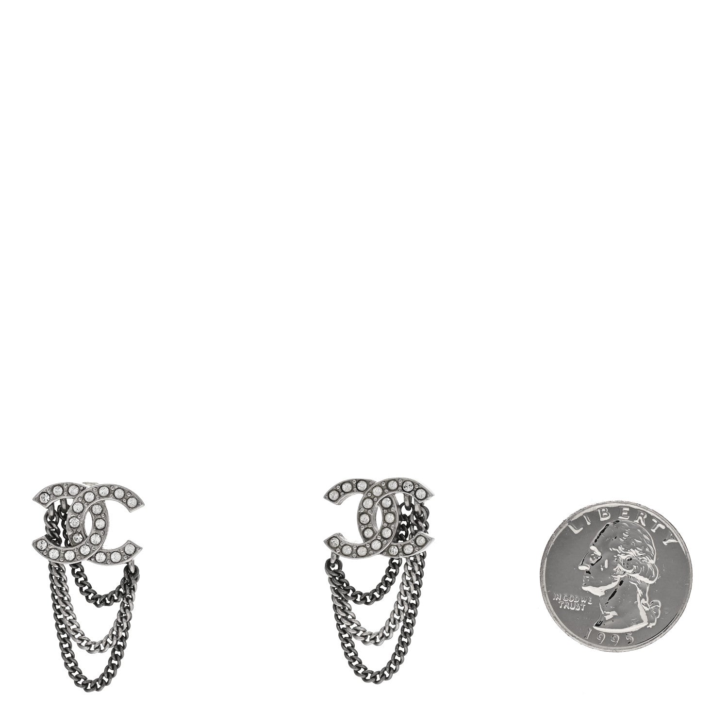 Chanel Crystal Chain CC Earrings Silver 2 of 4