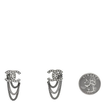 Chanel Crystal Chain CC Earrings Silver 2 of 4