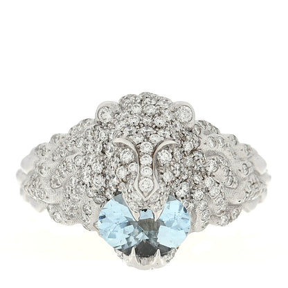 Gucci 18K White Gold Diamond Aquamarine Pave Lion Head Ring 52 6 1 of 4
